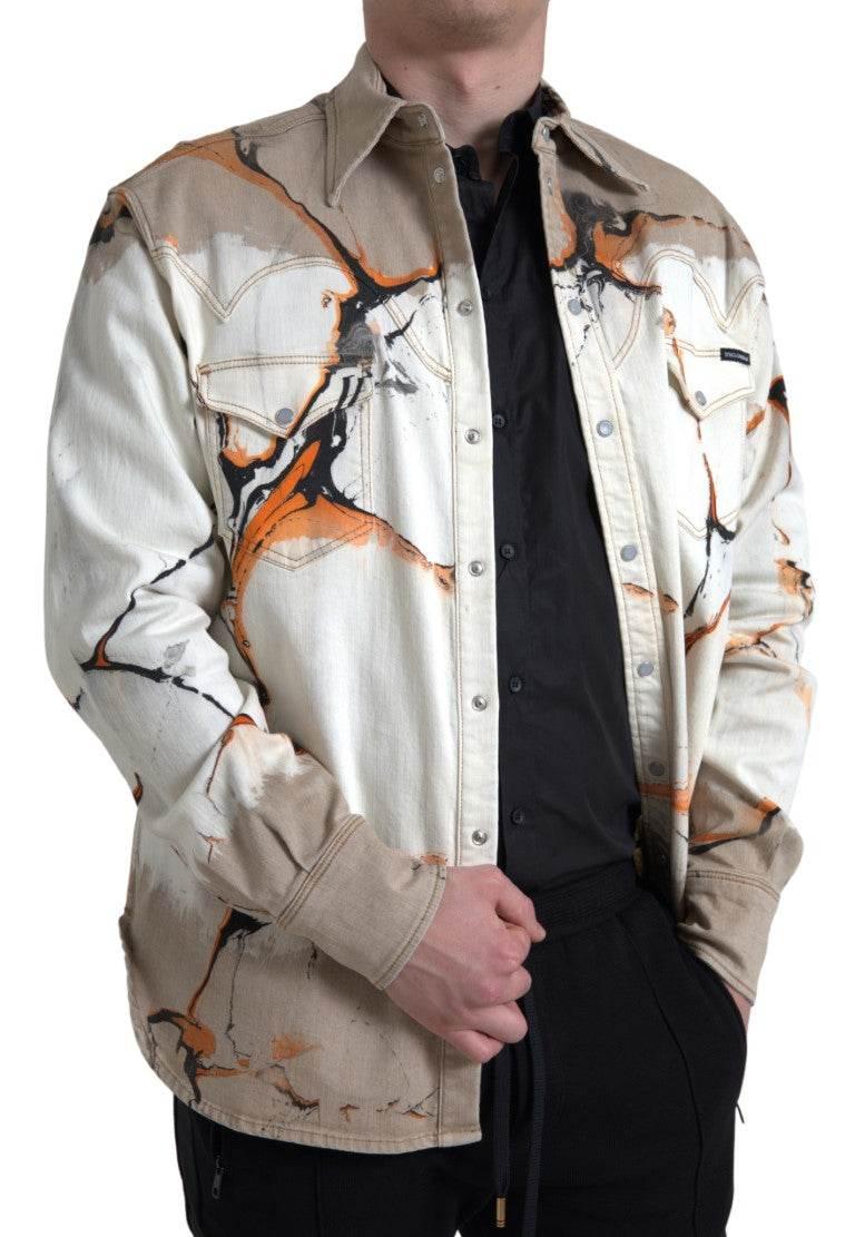 Dolce & Gabbana Multicolor Cotton Collared Denim Shirt - Hilstor