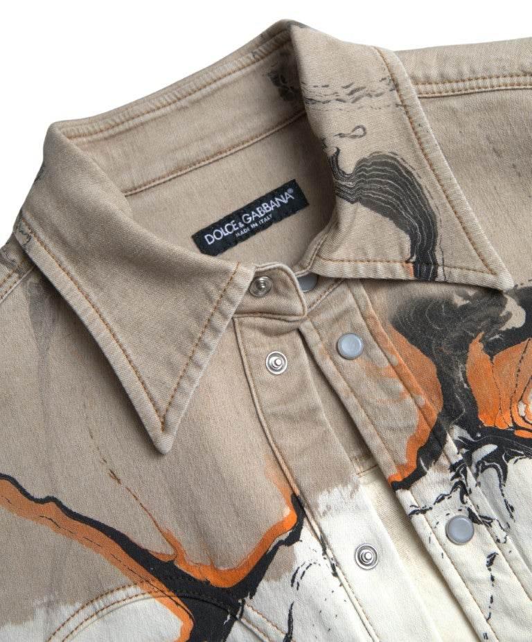 Dolce & Gabbana Multicolor Cotton Collared Denim Shirt - Hilstor