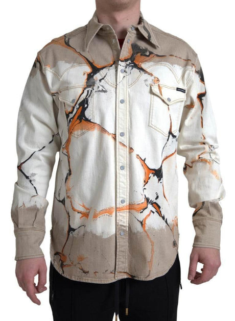 Dolce & Gabbana Multicolor Cotton Collared Denim Shirt - Hilstor