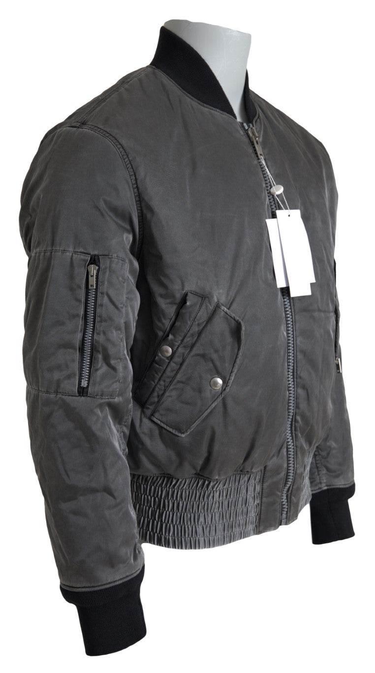 MM6 Maison Margiela Gray Bomber Zipper Pocket Sleeves Jacket - Hilstor