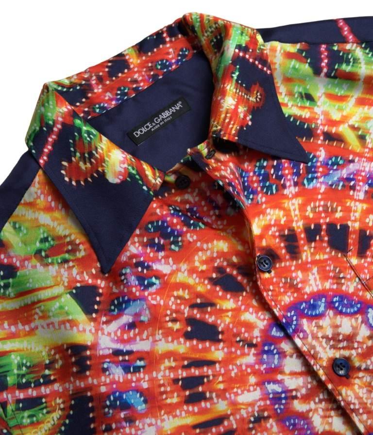 Dolce & Gabbana Multicolor Silk Button-Down Casual Shirt - Hilstor