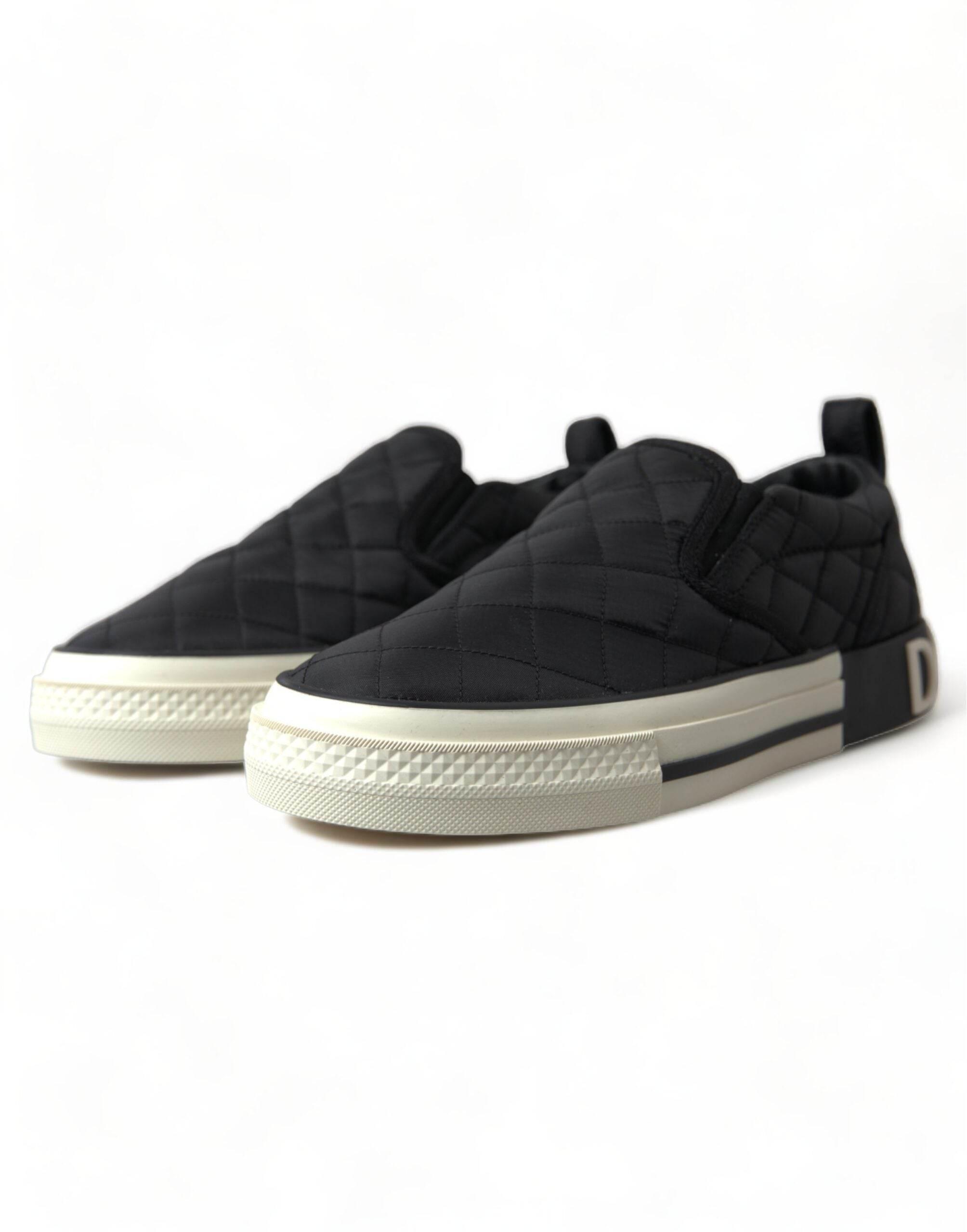 Dolce & Gabbana Black Quilted Slip On Low Top Sneakers Shoes - Hilstor