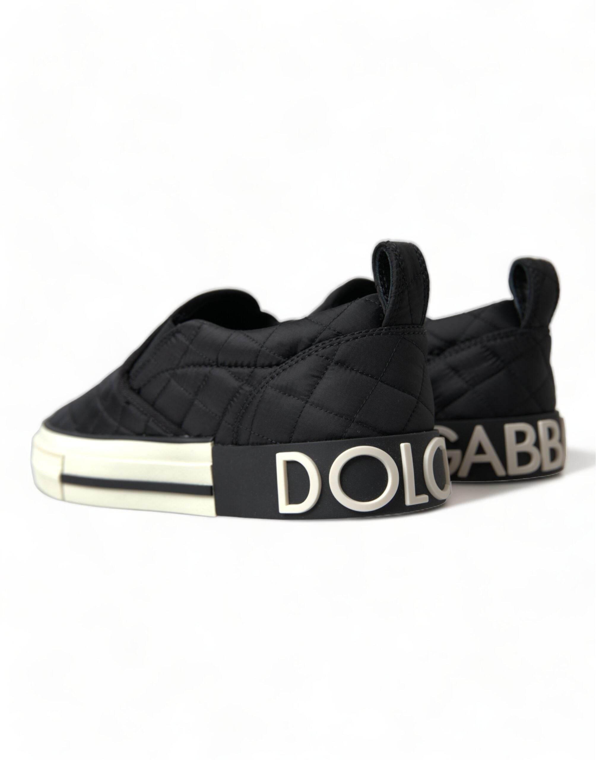 Dolce & Gabbana Black Quilted Slip On Low Top Sneakers Shoes - Hilstor