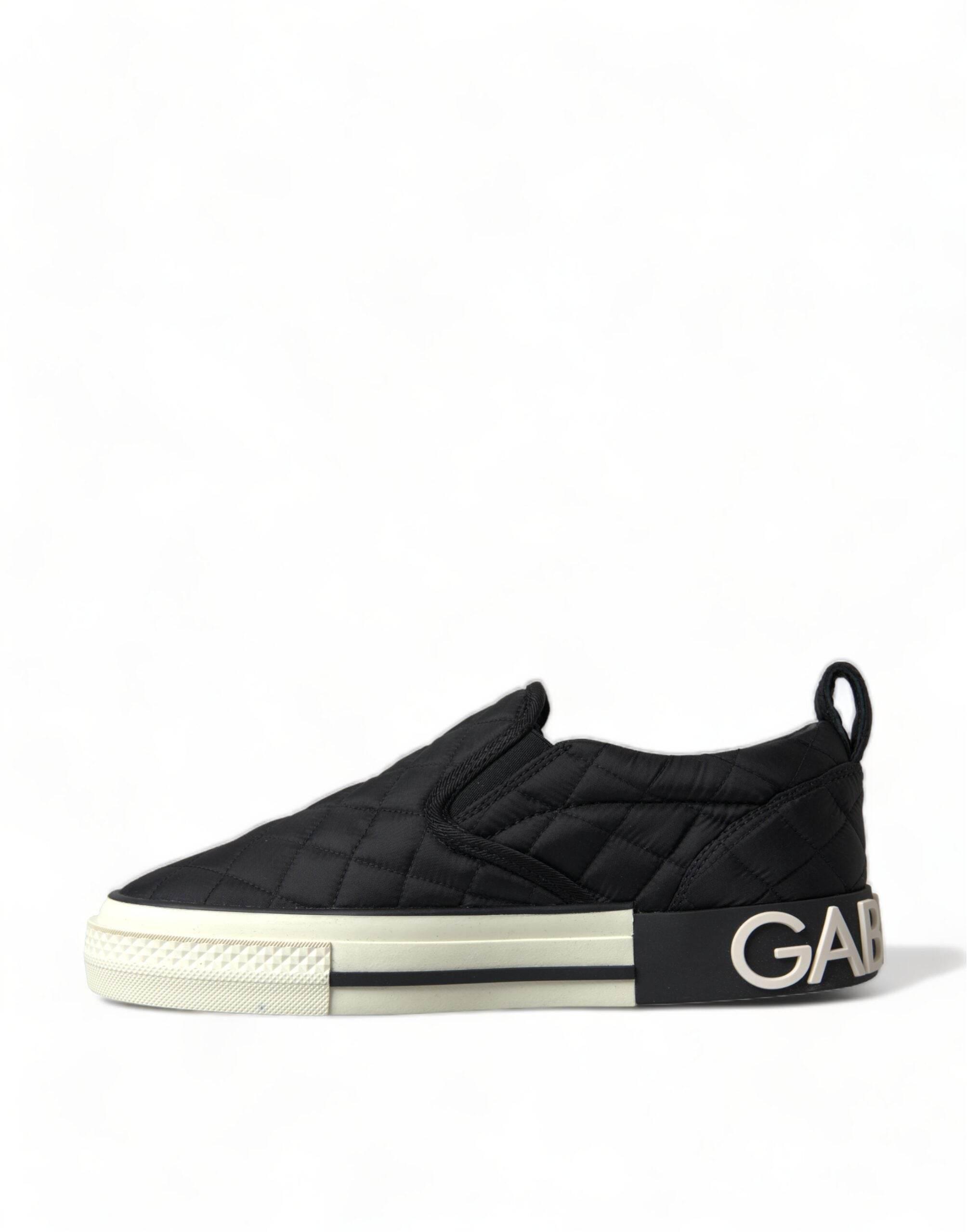 Dolce & Gabbana Black Quilted Slip On Low Top Sneakers Shoes - Hilstor