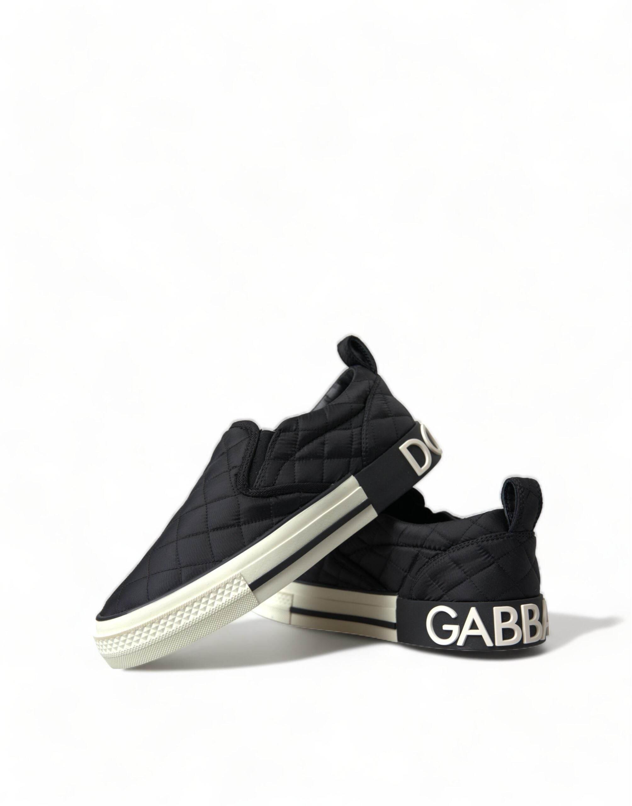 Dolce & Gabbana Black Quilted Slip On Low Top Sneakers Shoes - Hilstor