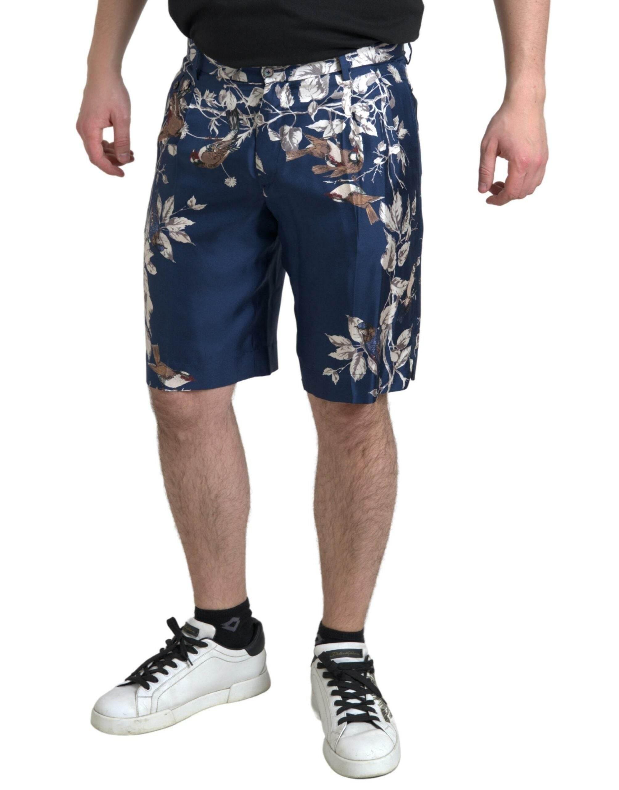 Dolce & Gabbana Blue Floral Print Silk Men Bermuda Shorts - Hilstor
