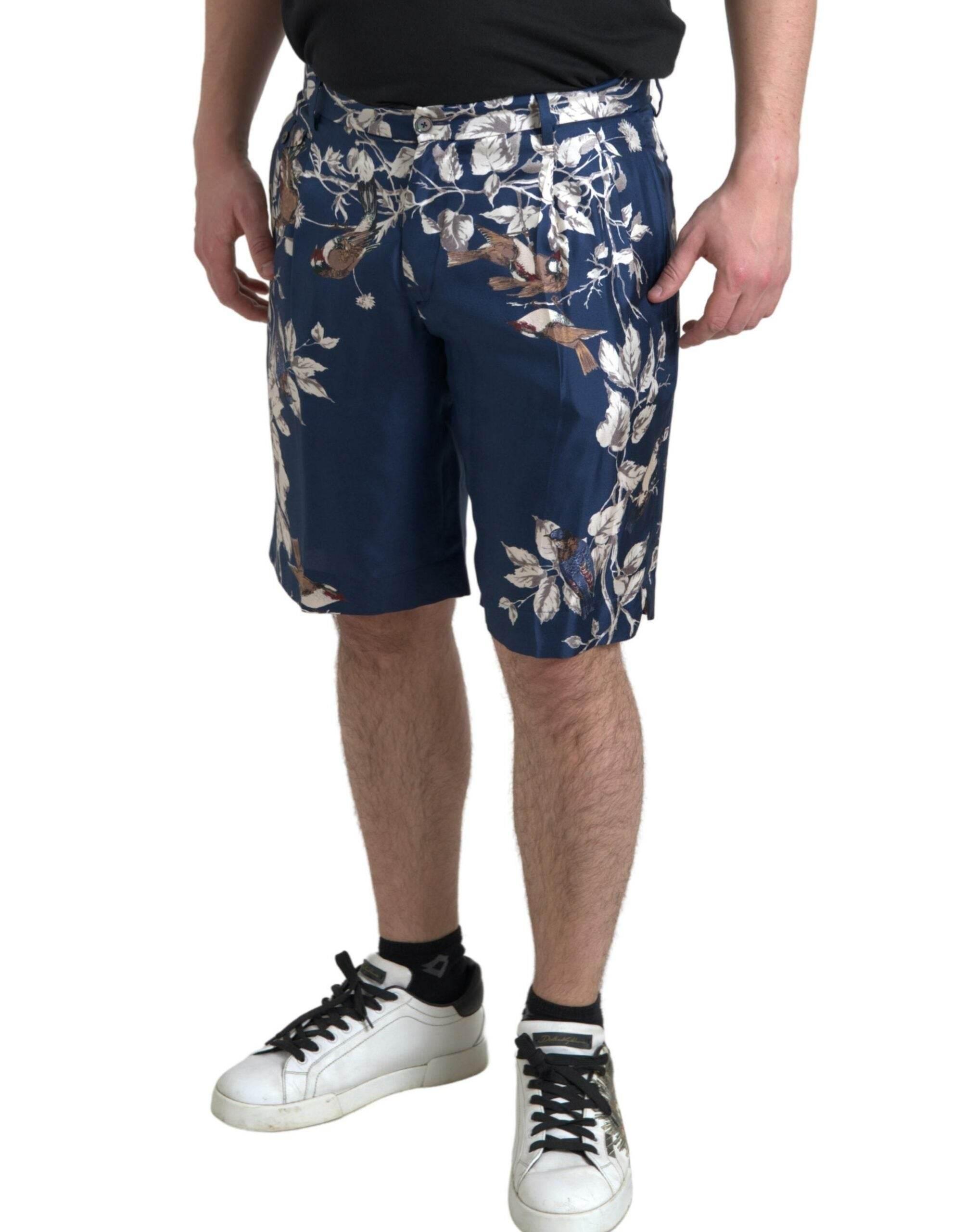 Dolce & Gabbana Blue Floral Print Silk Men Bermuda Shorts - Hilstor