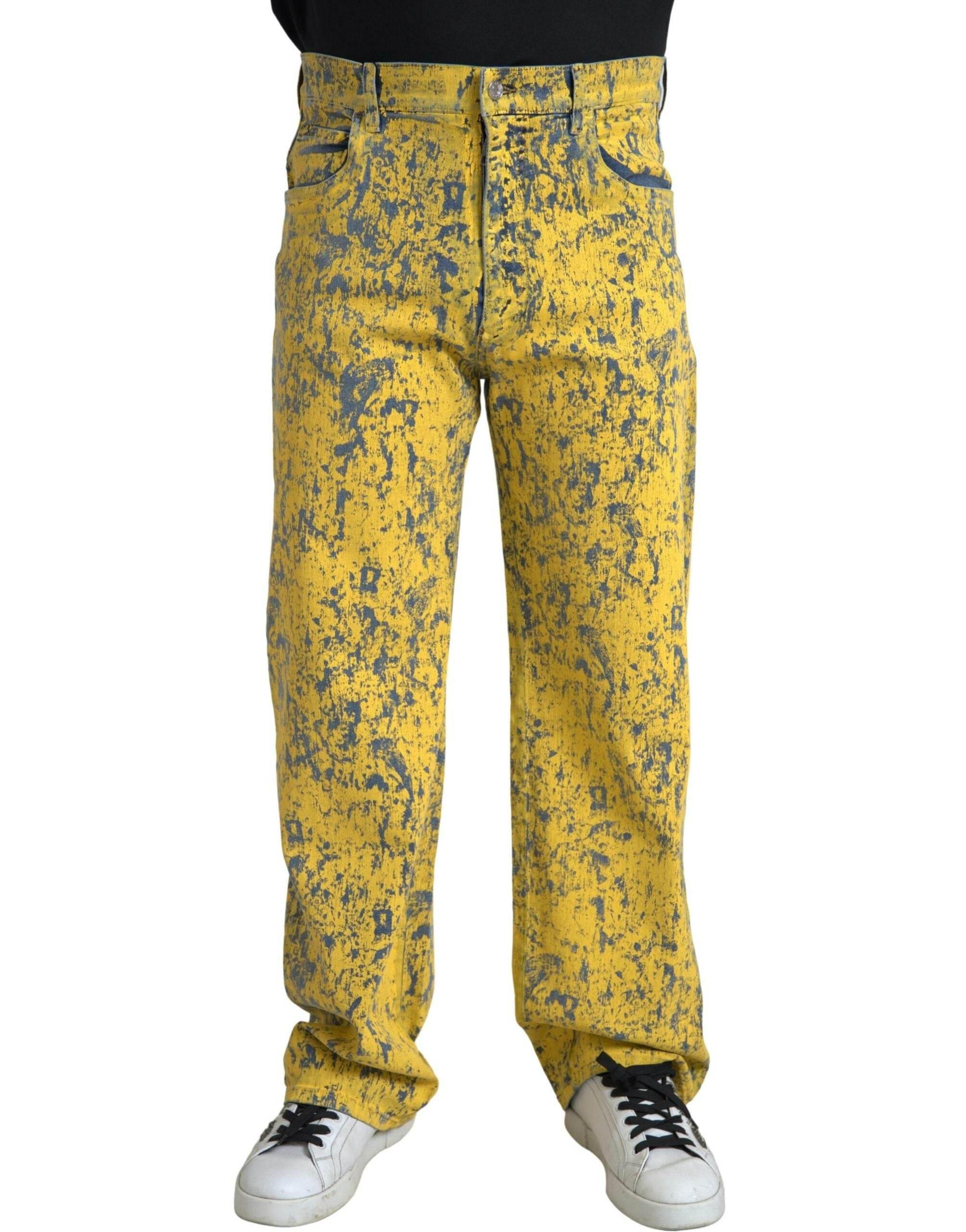 Dolce & Gabbana Yellow Cotton Tie Dye Straight Denim Jeans - Hilstor