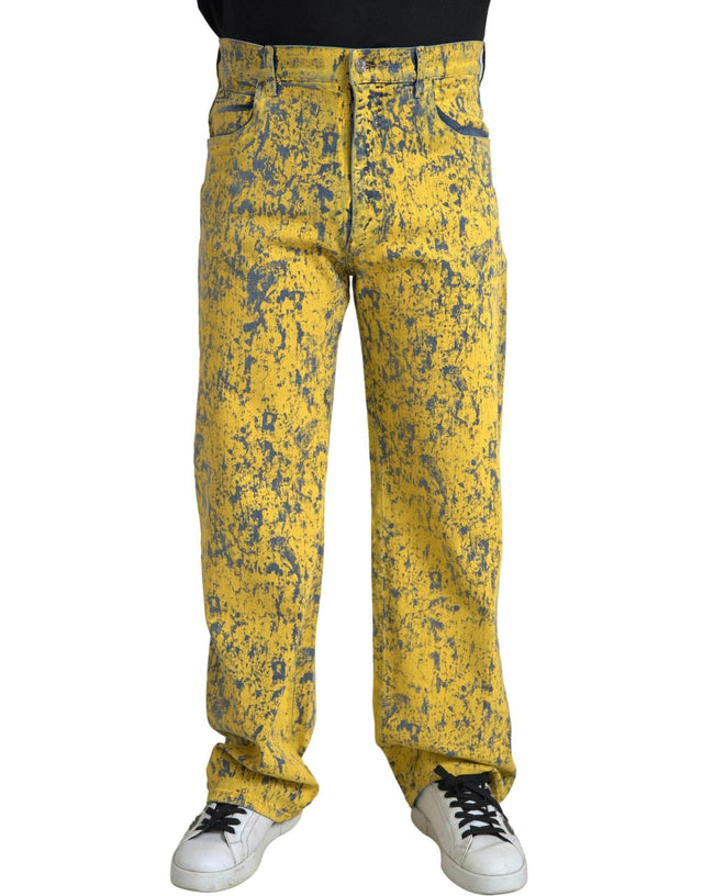 Dolce & Gabbana Yellow Cotton Tie Dye Straight Denim Jeans - Hilstor