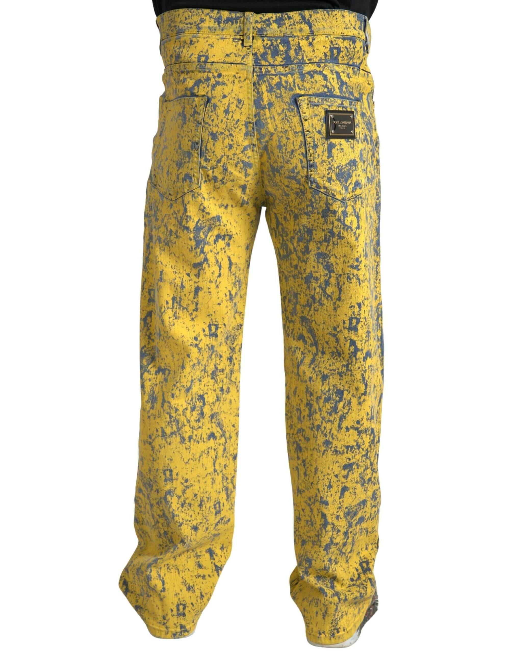 Dolce & Gabbana Yellow Cotton Tie Dye Straight Denim Jeans - Hilstor