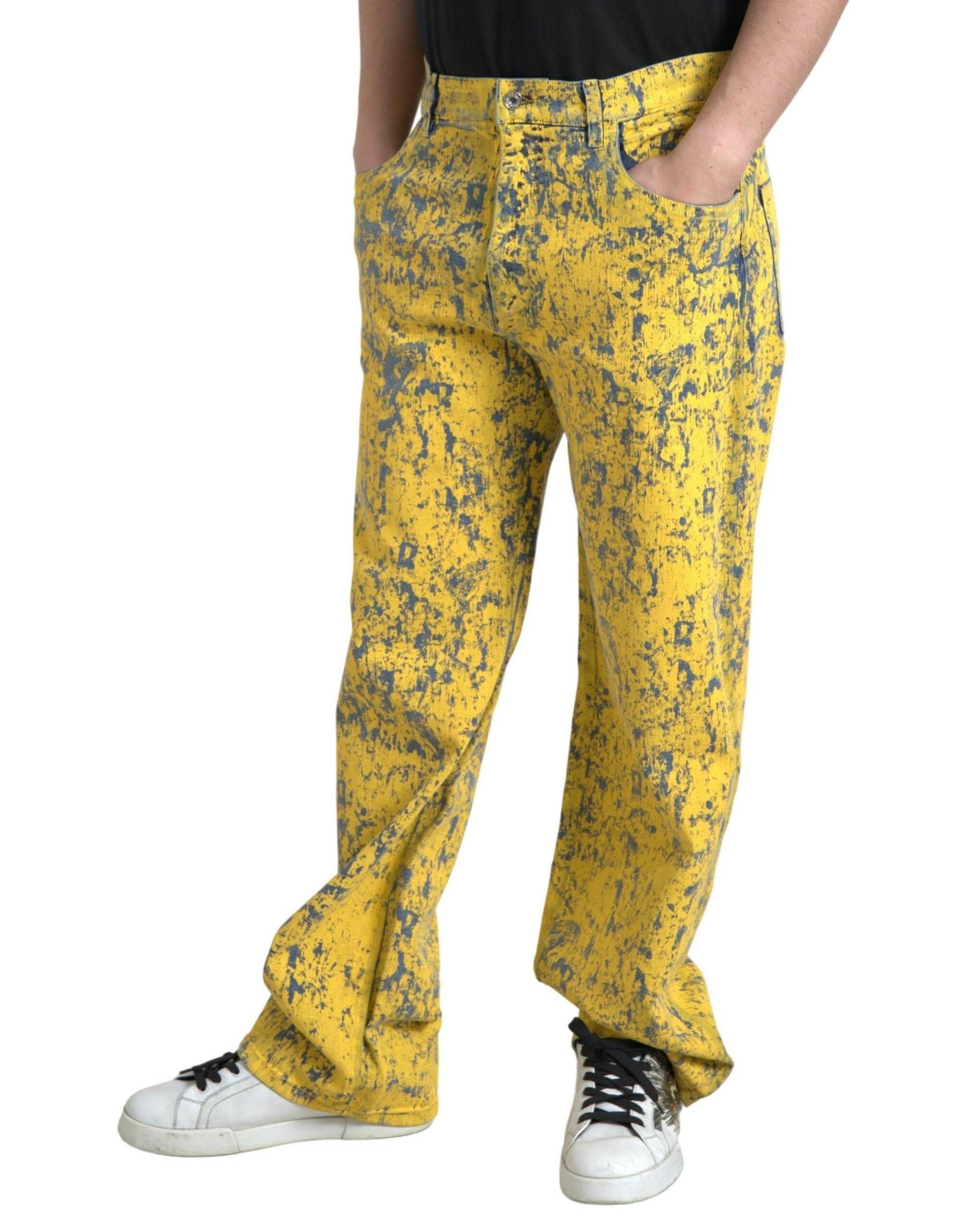 Dolce & Gabbana Yellow Cotton Tie Dye Straight Denim Jeans - Hilstor