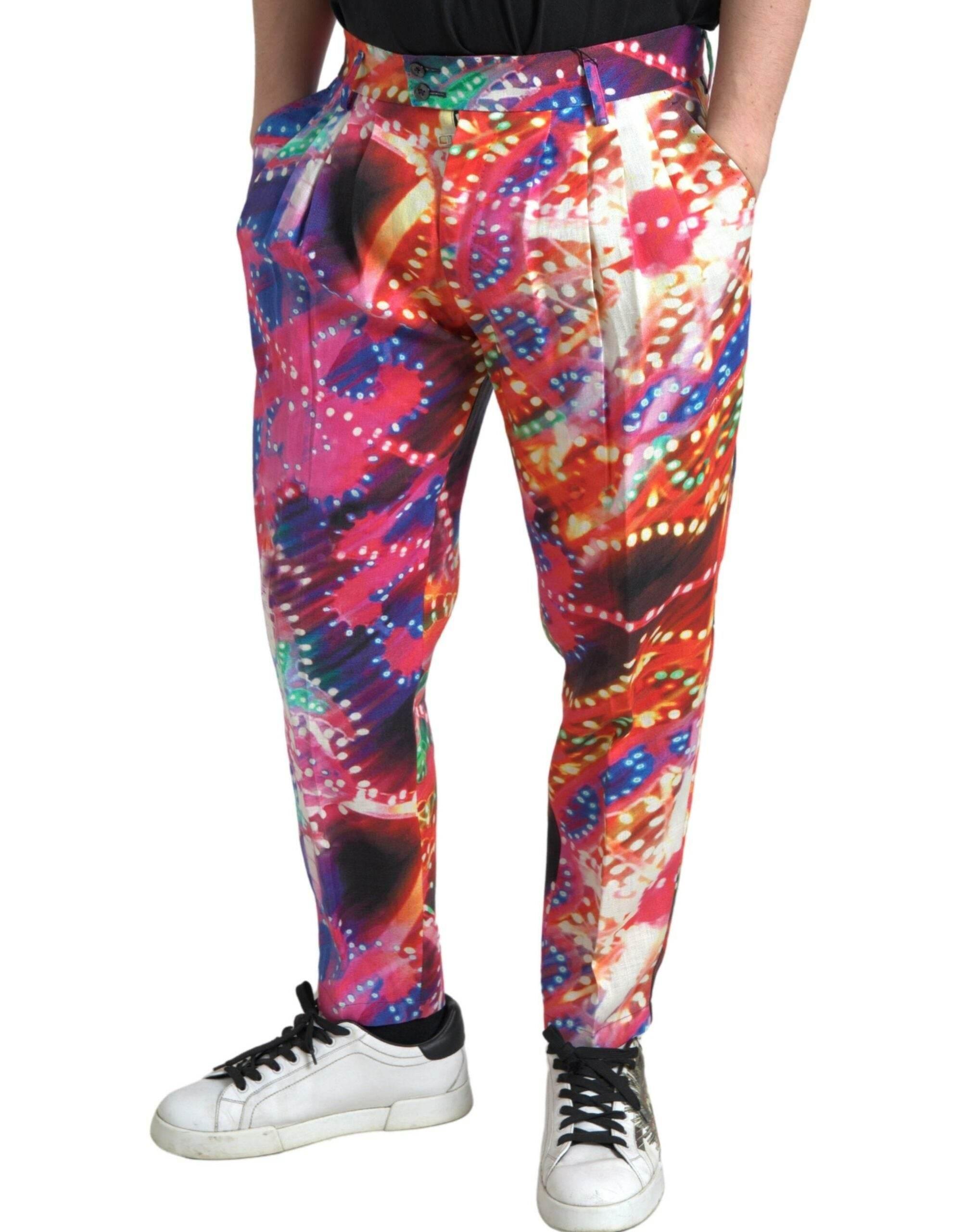 Dolce & Gabbana Multicolor Linen Chino Pants - Italian Elegance - Hilstor