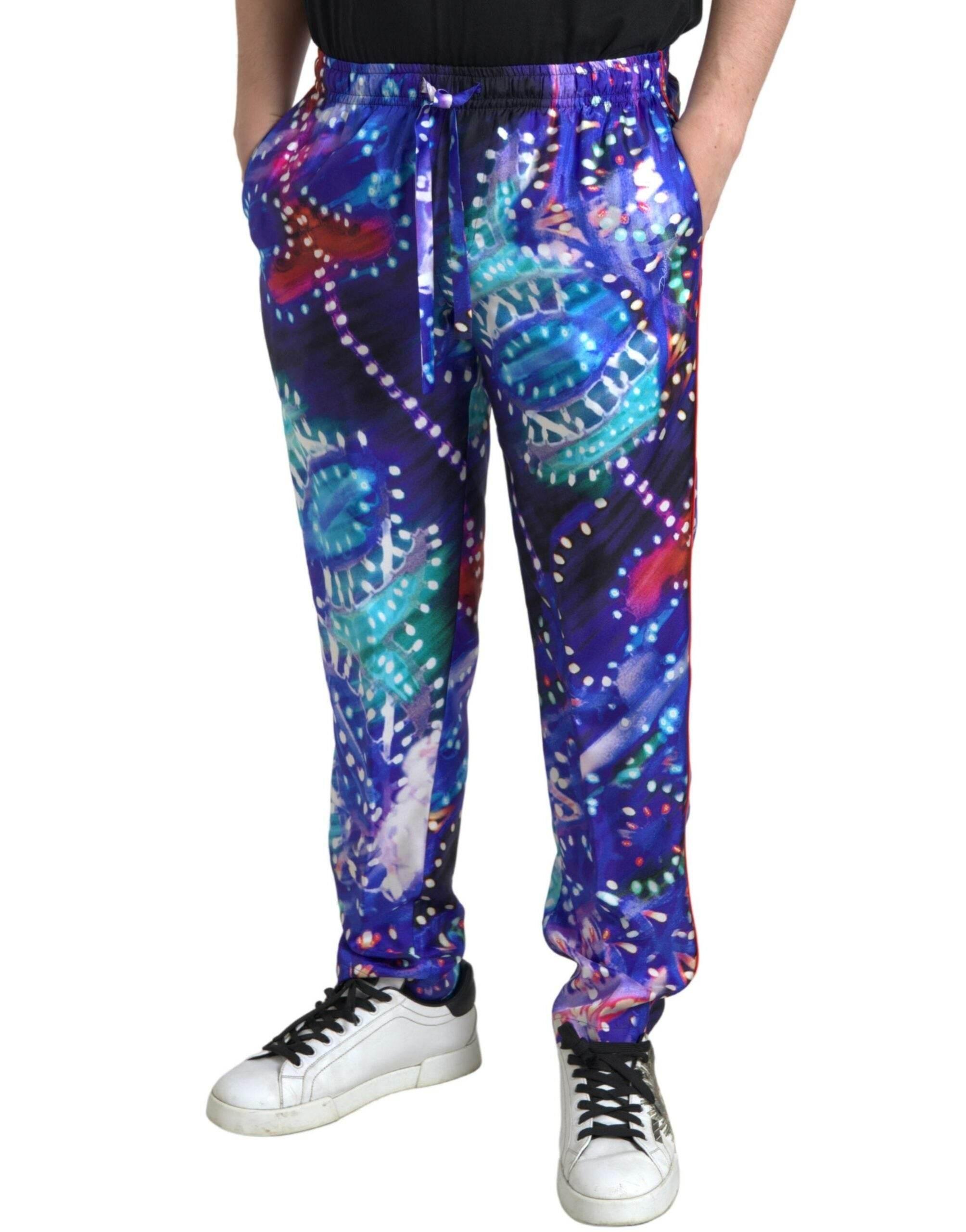 Dolce & Gabbana Multicolor Silk Jogger Pants - Hilstor