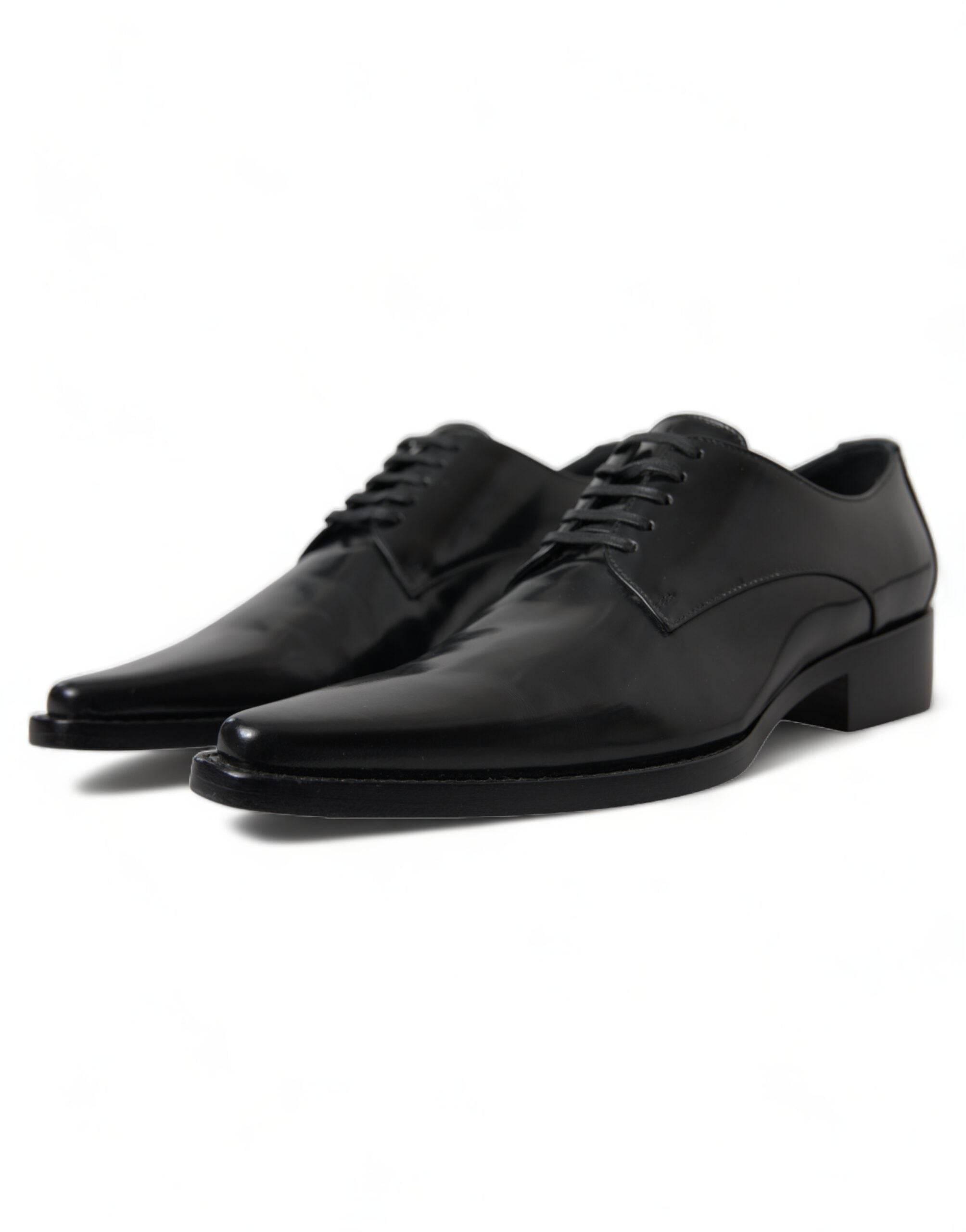Dolce & Gabbana Elegant Black Leather Formal Flats - Hilstor