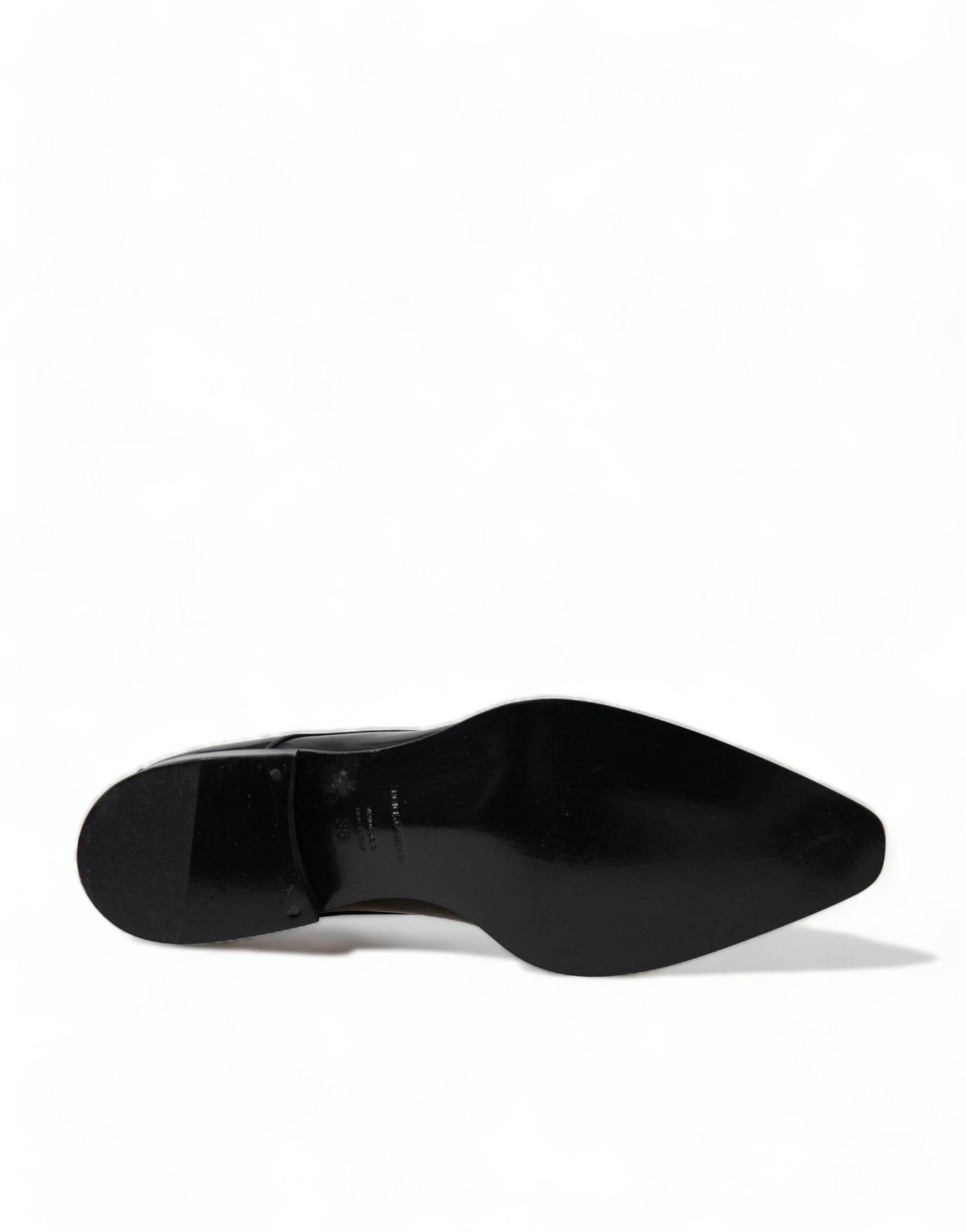 Dolce & Gabbana Elegant Black Leather Formal Flats - Hilstor