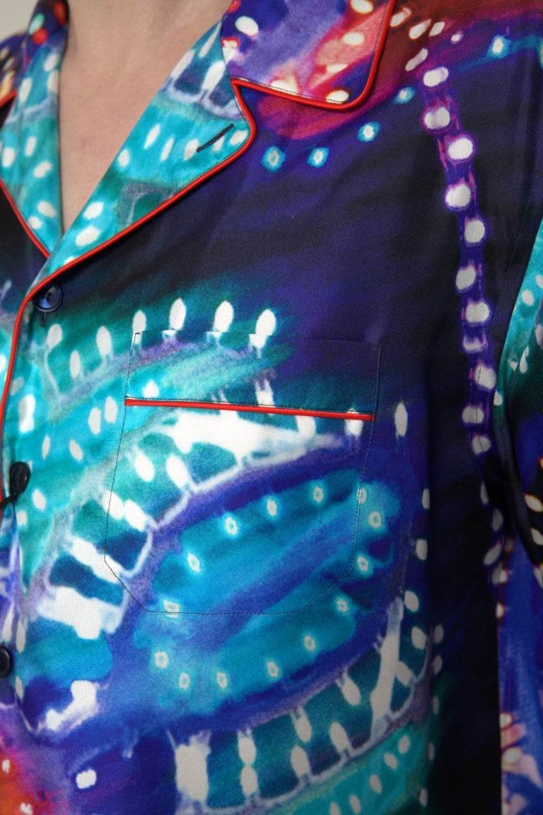 Dolce & Gabbana Psychedelic Print Silk Pajama Shirt - Hilstor