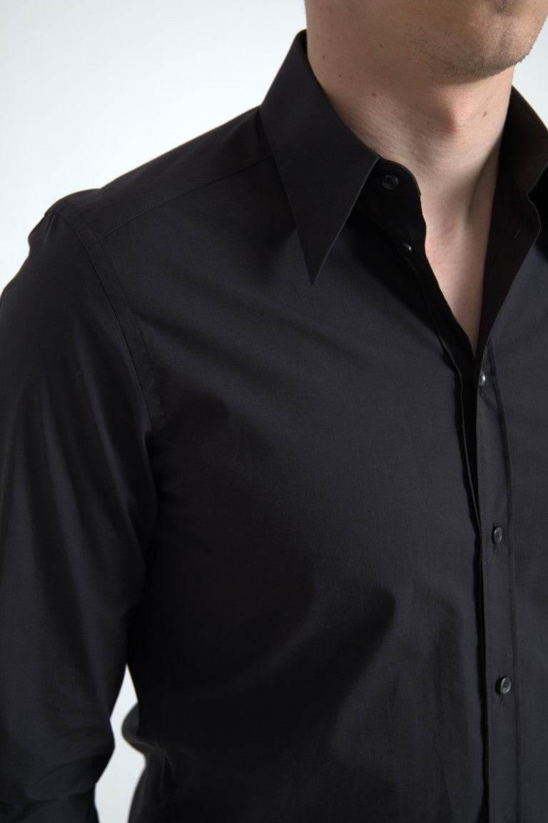 Dolce & Gabbana Black Cotton Men Long Sleeves MARTINI Shirt - Hilstor