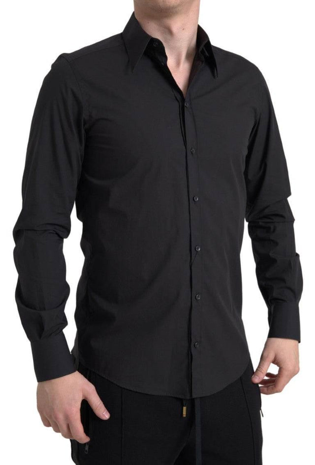 Dolce & Gabbana Black Cotton Men Long Sleeves MARTINI Shirt - Hilstor