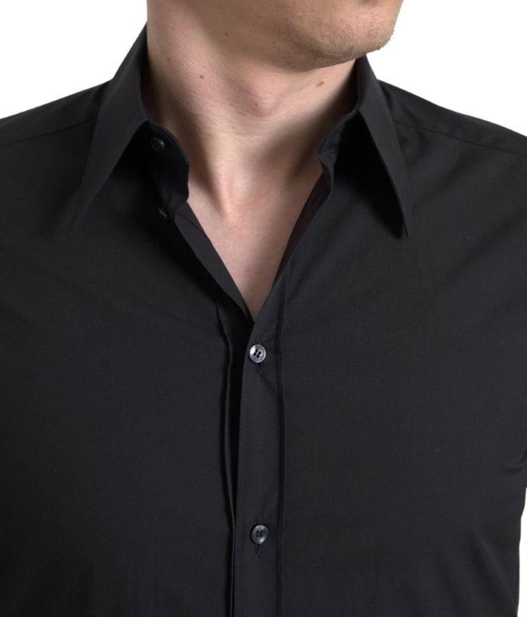 Dolce & Gabbana Black Cotton Men Long Sleeves MARTINI Shirt - Hilstor