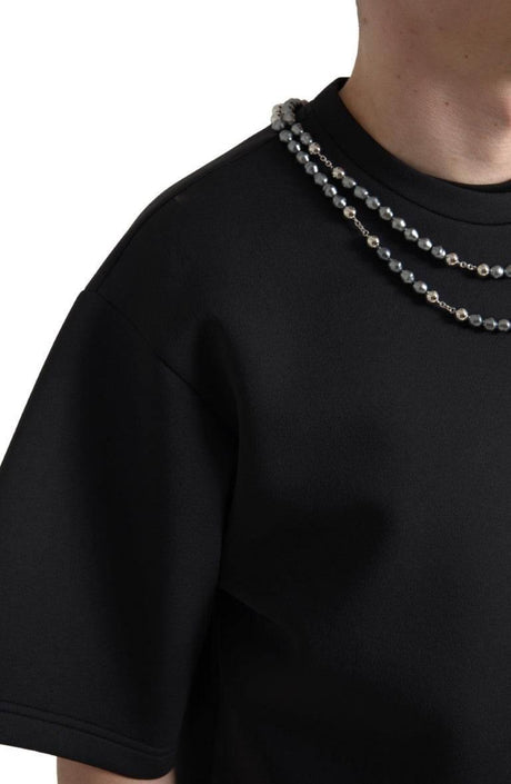 Dolce & Gabbana Black Necklace Embellished Polyester T-shirt - Hilstor