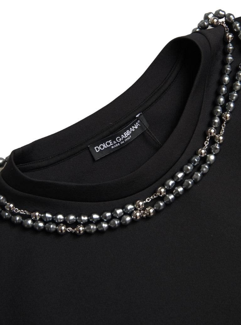 Dolce & Gabbana Black Necklace Embellished Polyester T-shirt - Hilstor