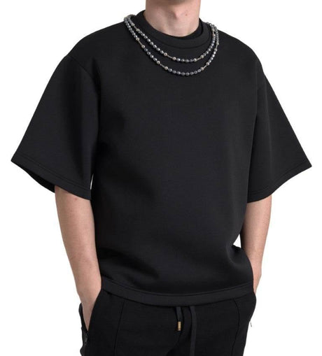 Dolce & Gabbana Black Necklace Embellished Polyester T-shirt - Hilstor