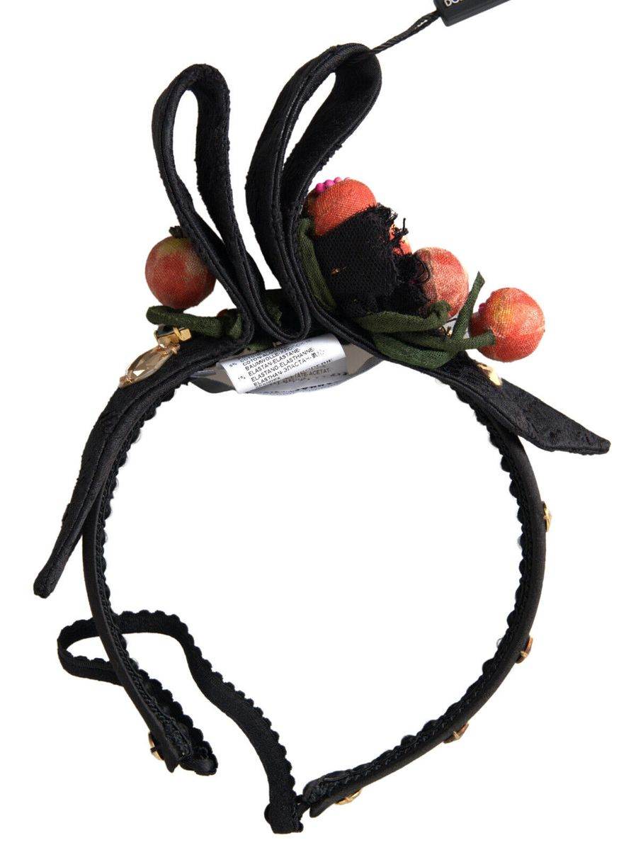 Dolce & Gabbana Black with multicolor Fig Fruit Crystal Tiara Diadem Headband - Hilstor