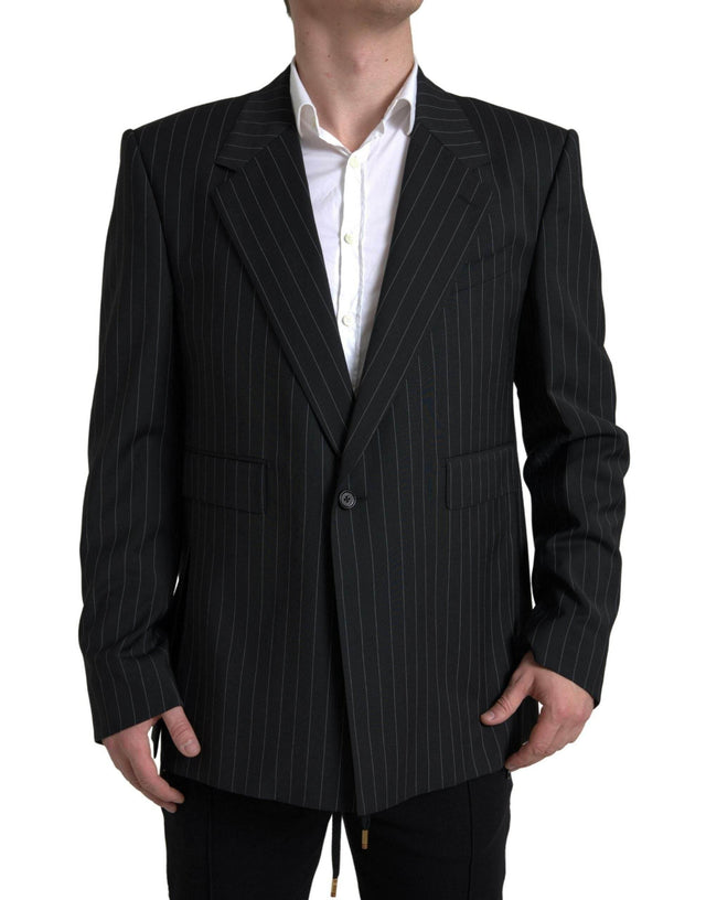 Dolce & Gabbana Black Stripe Single Breasted SICILIA Blazer - Hilstor
