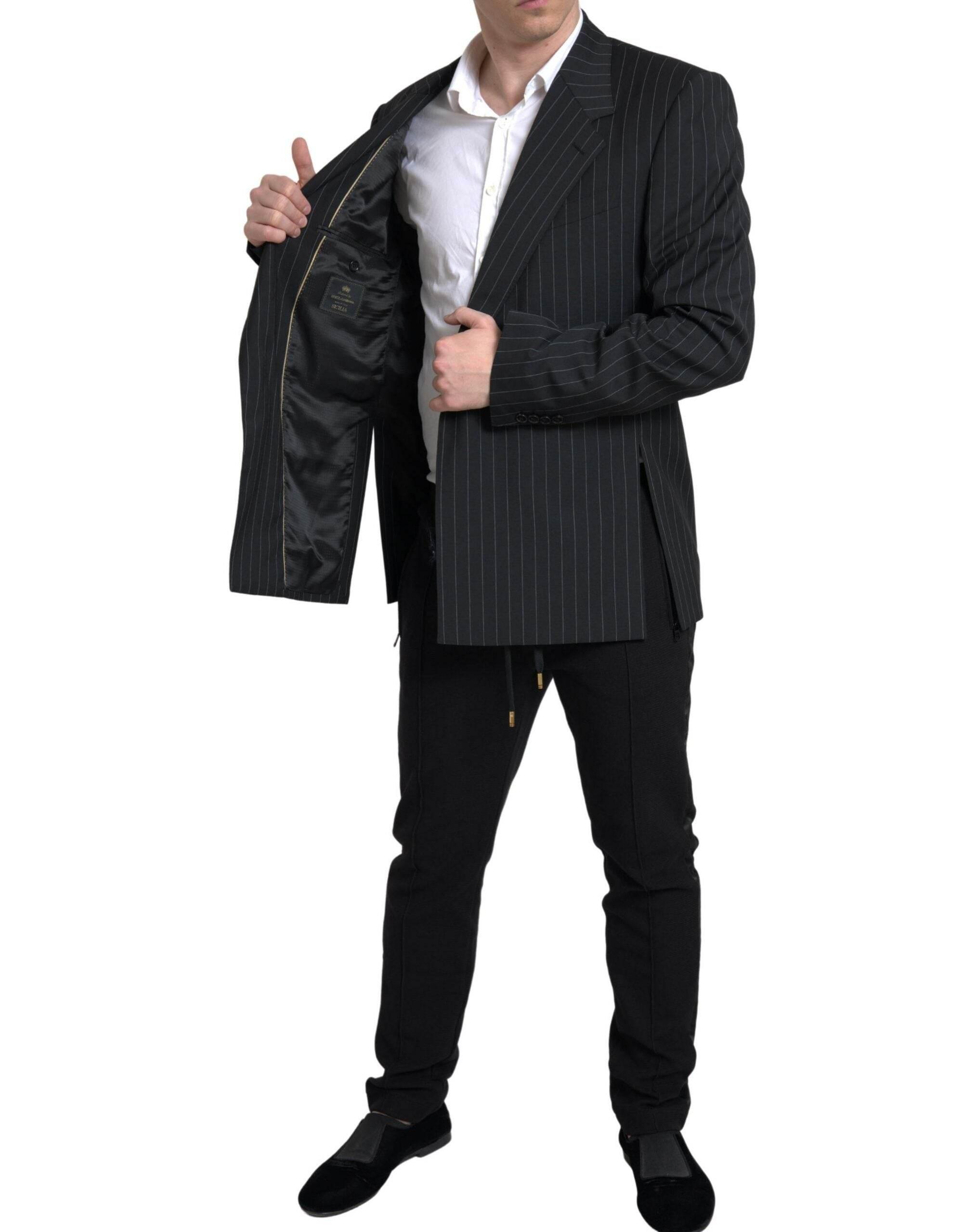 Dolce & Gabbana Black Stripe Single Breasted SICILIA Blazer - Hilstor