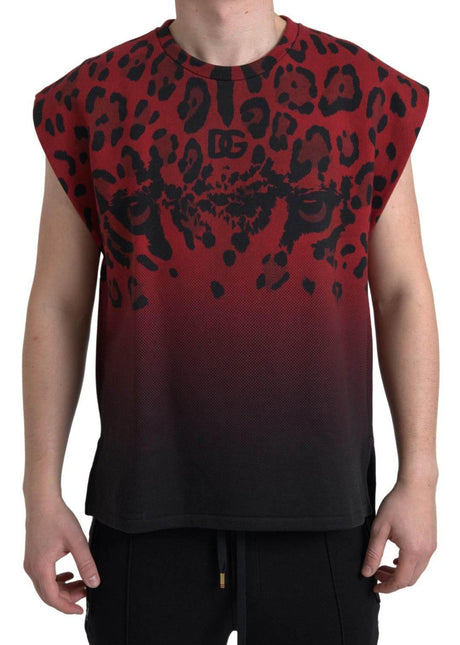 Dolce & Gabbana Red Leopard Print Cotton Tank Top - Hilstor