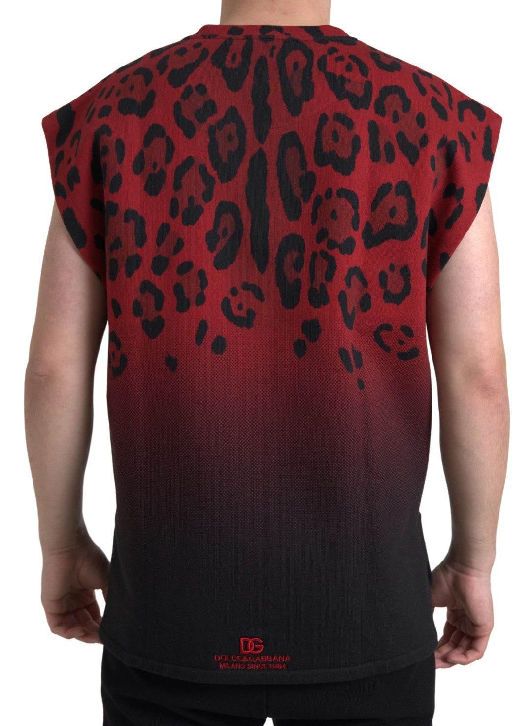 Dolce & Gabbana Red Leopard Print Cotton Tank Top - Hilstor