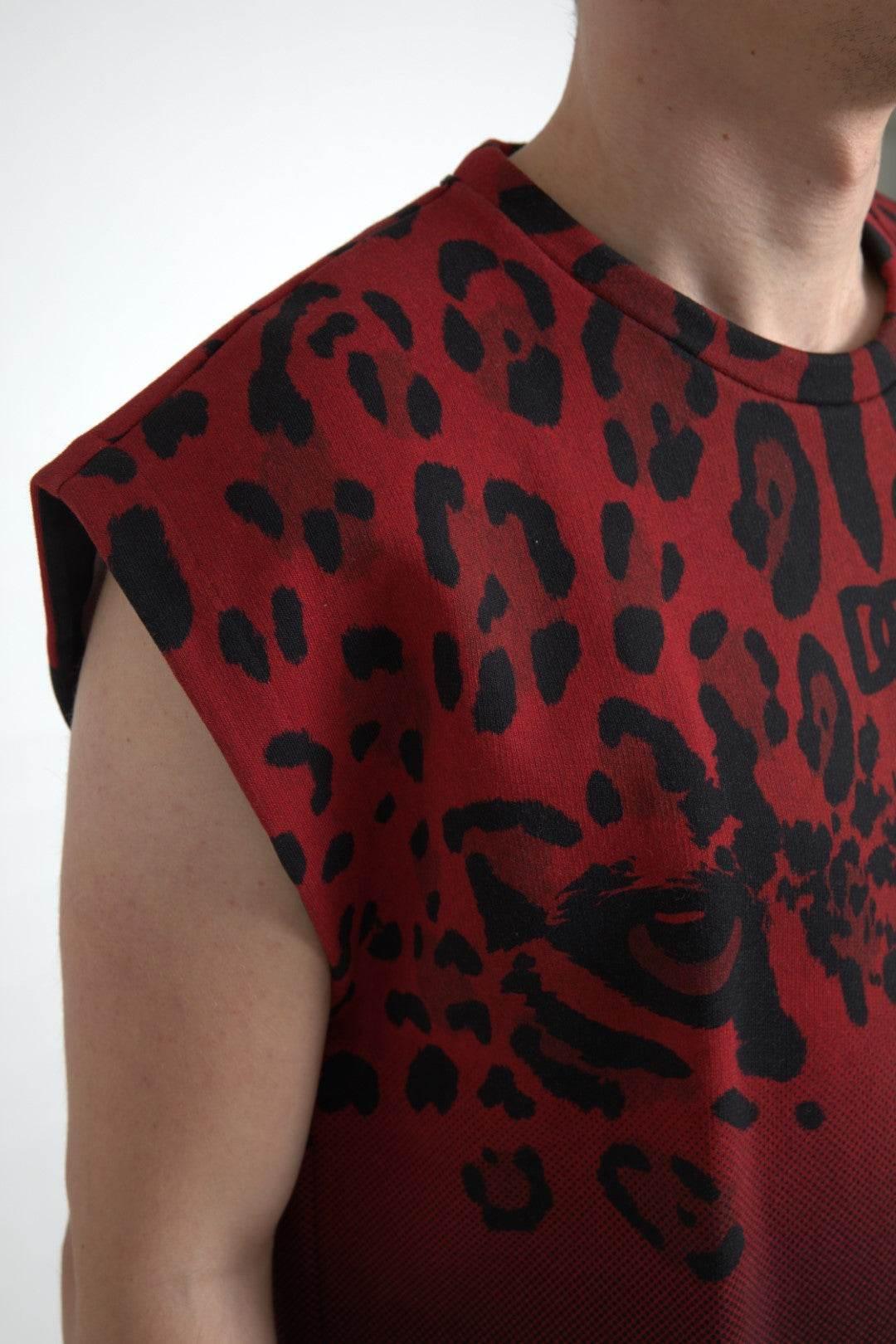 Dolce & Gabbana Red Leopard Print Cotton Tank Top - Hilstor