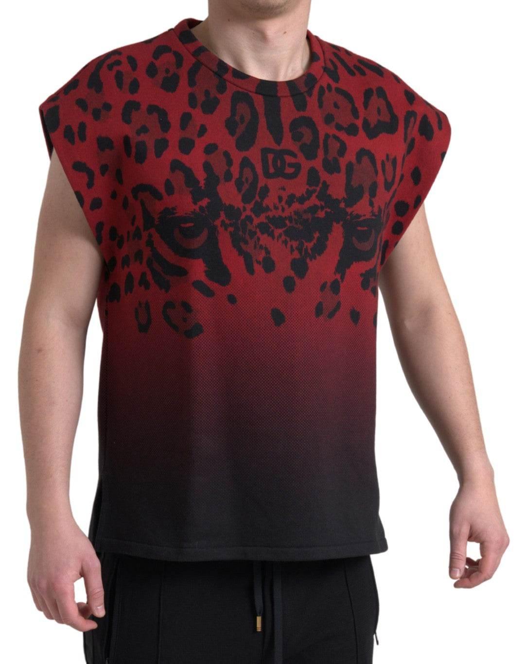 Dolce & Gabbana Red Leopard Print Cotton Tank Top - Hilstor