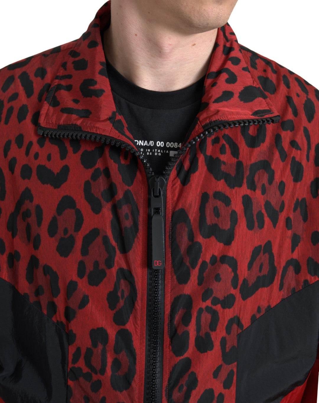 Dolce & Gabbana Red Leopard Zip Sweater Jacket - Hilstor