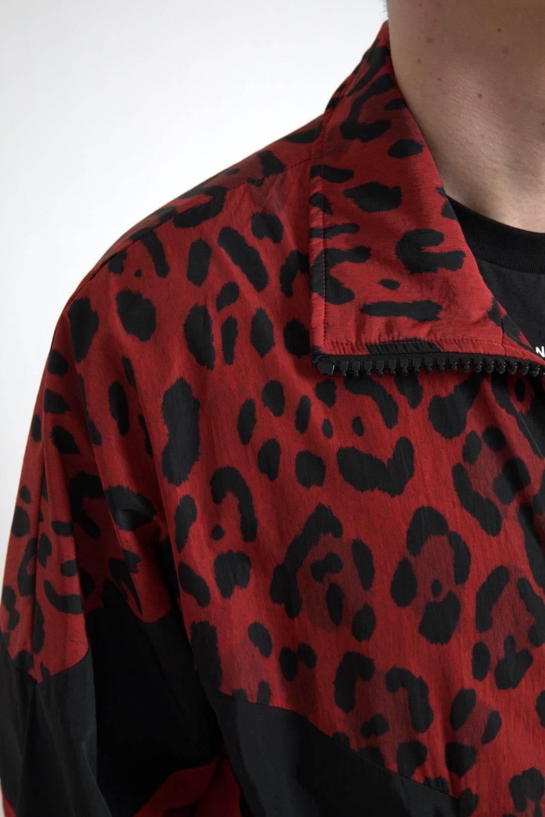 Dolce & Gabbana Red Leopard Zip Sweater Jacket - Hilstor