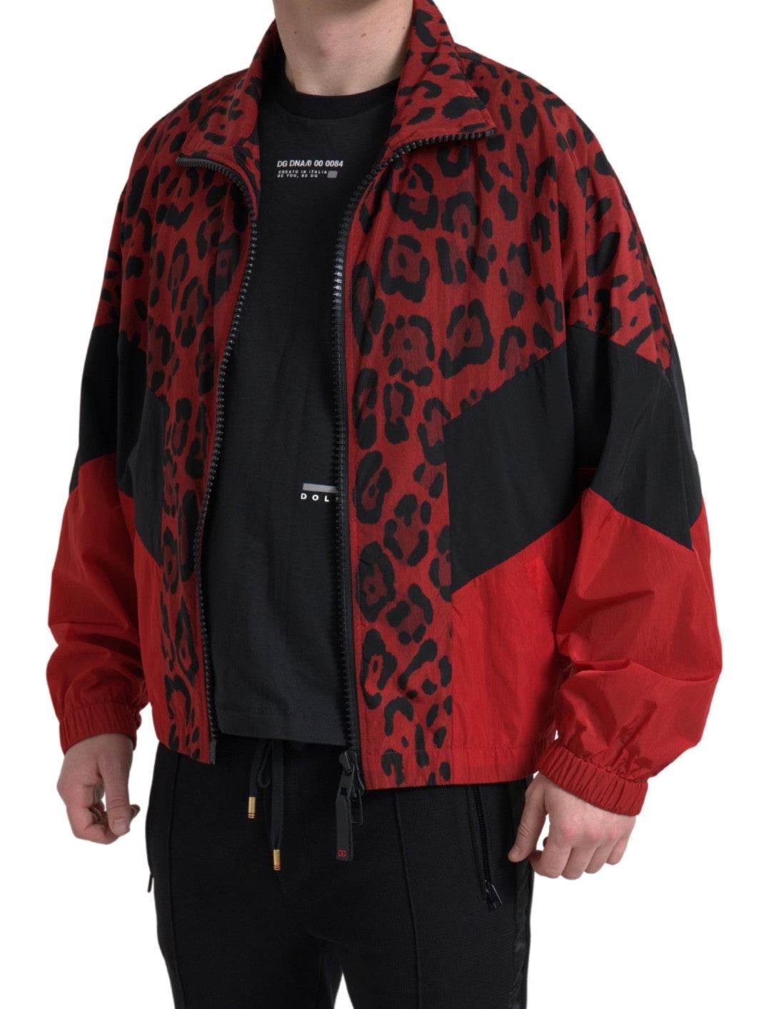 Dolce & Gabbana Red Leopard Zip Sweater Jacket - Hilstor