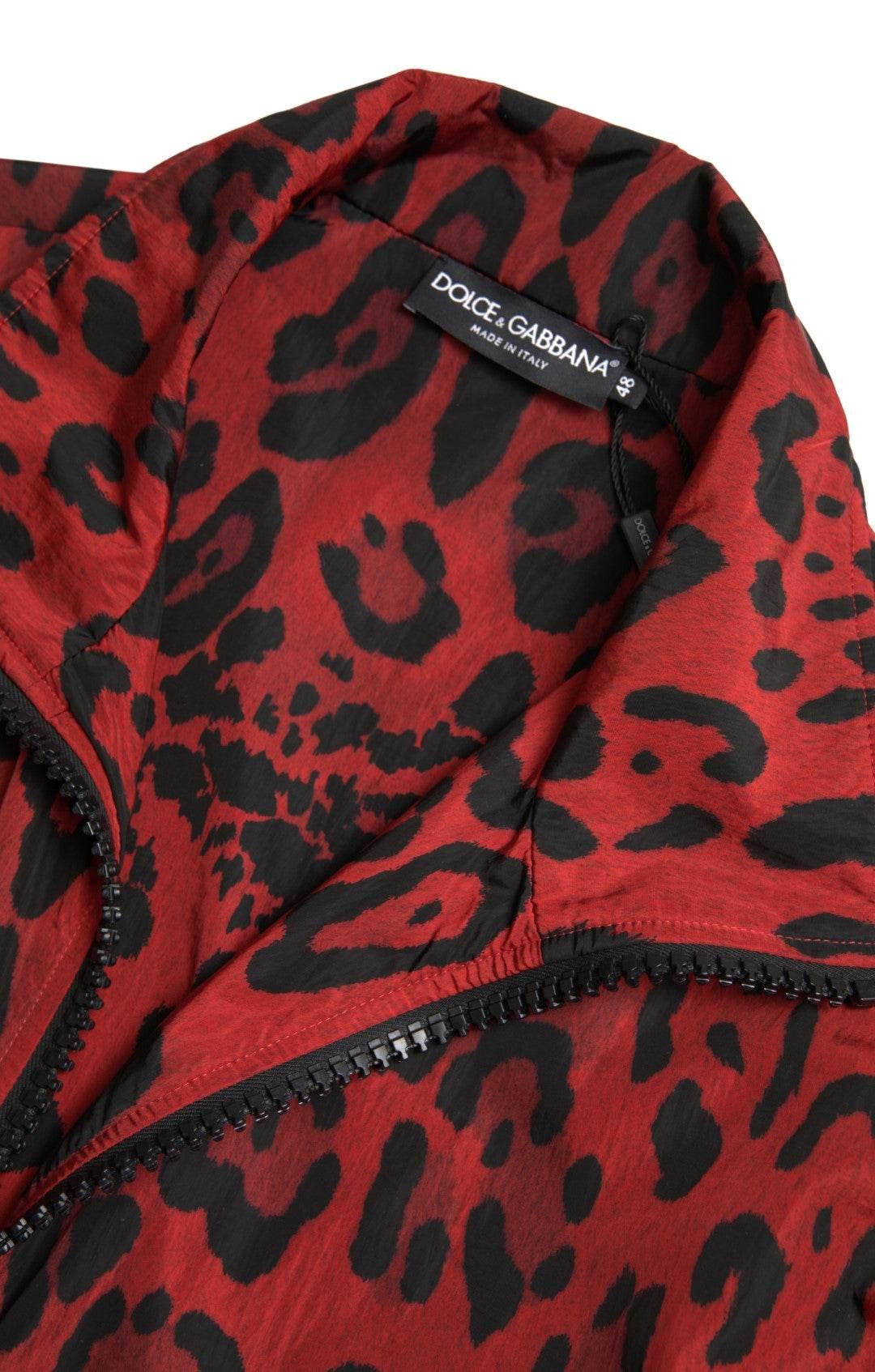 Dolce & Gabbana Red Leopard Zip Sweater Jacket - Hilstor