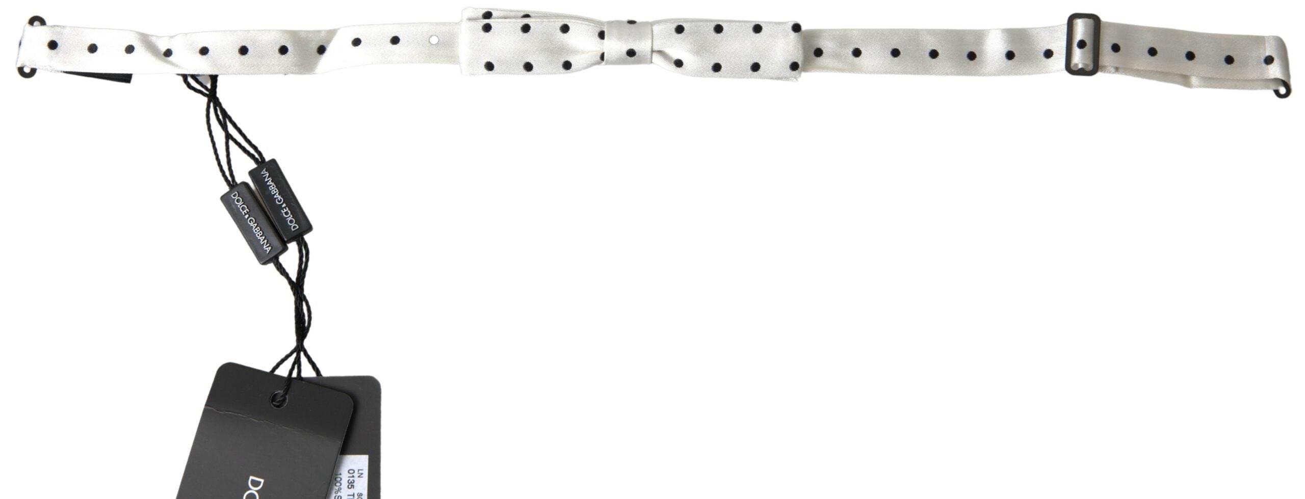 Dolce & Gabbana White Silk Polka Dot Adjustable Neck Men Bow Tie - Hilstor