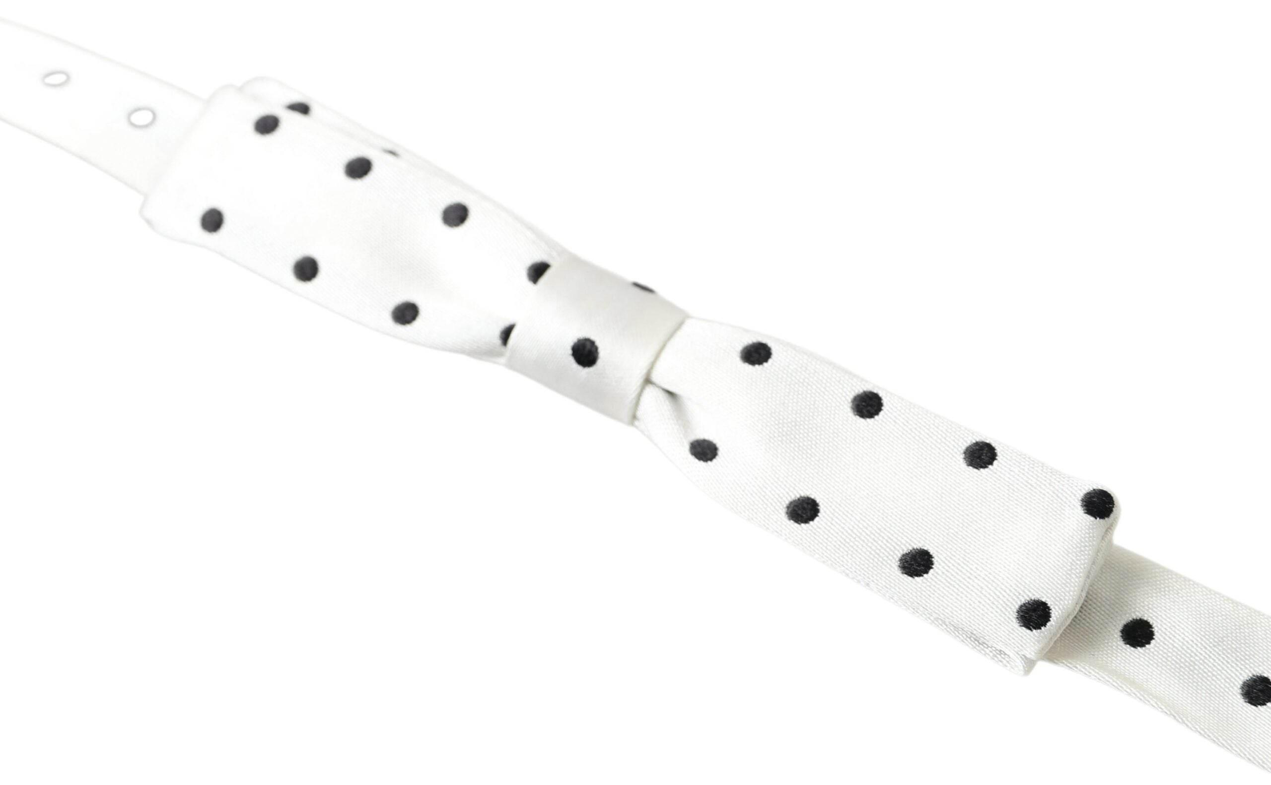 Dolce & Gabbana White Silk Polka Dot Adjustable Neck Men Bow Tie - Hilstor