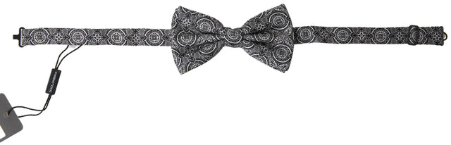 Dolce & Gabbana Black White Pattern Adjustable Neck Papillon Bow Tie - Hilstor