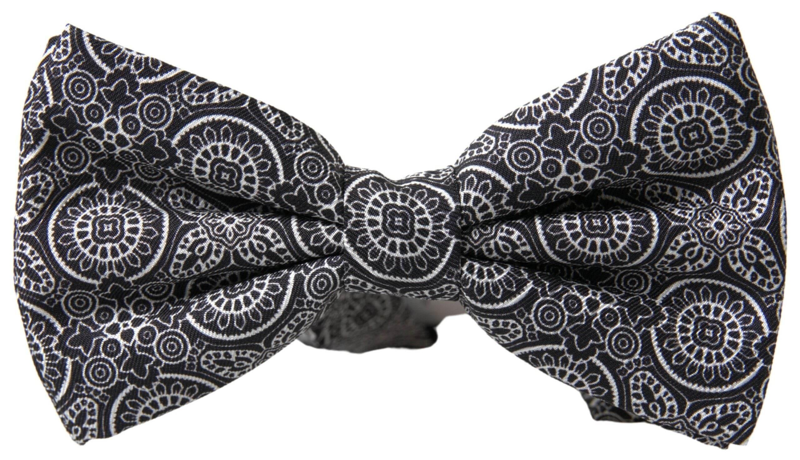 Dolce & Gabbana Black White Pattern Adjustable Neck Papillon Bow Tie - Hilstor
