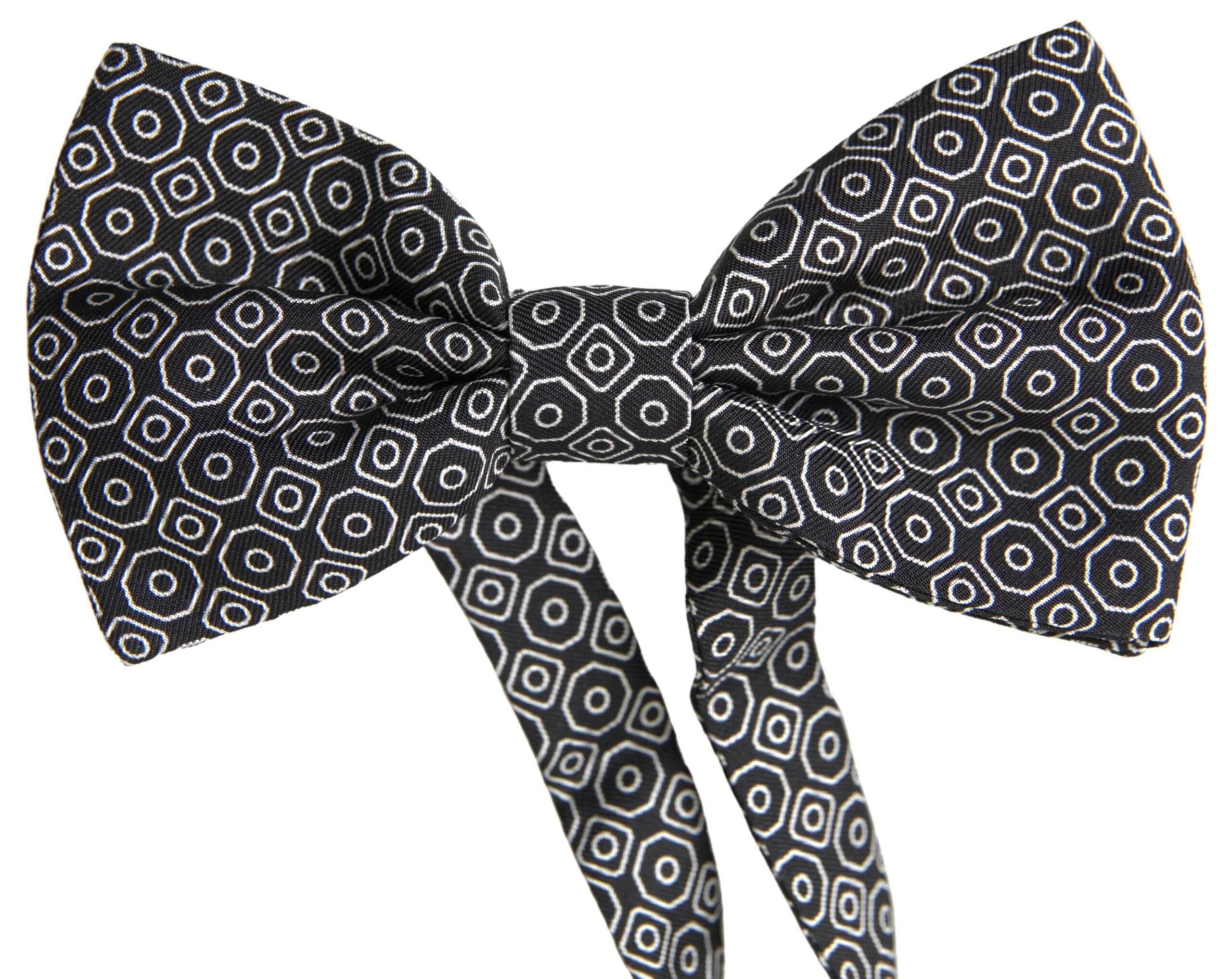 Dolce & Gabbana Black White Pattern Adjustable Neck Papillon Bow Tie - Hilstor