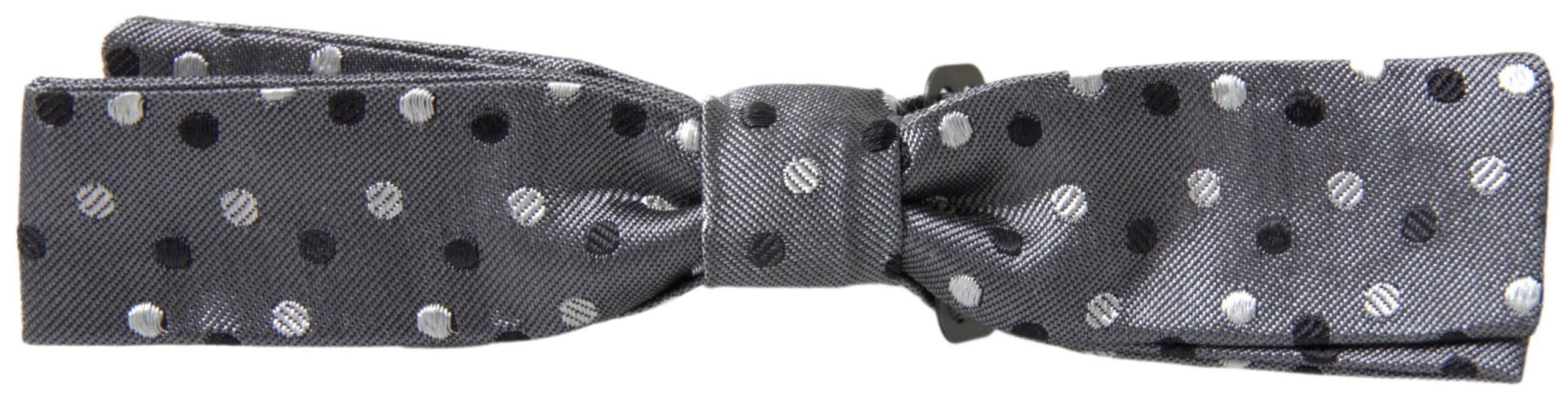 Dolce & Gabbana Gray Polka Dot Silk Adjustable Men Neck Papillon Bow Tie - Hilstor