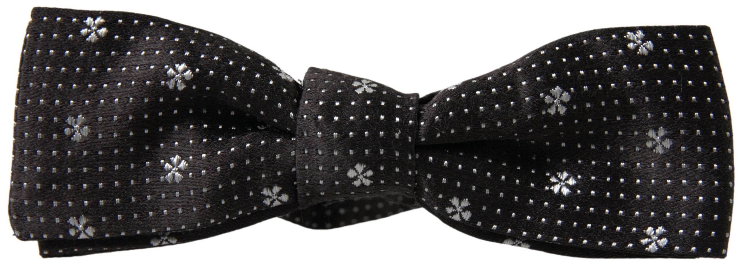 Dolce & Gabbana Black Patterned Silk Adjustable Men Neck Papillon Bow Tie - Hilstor