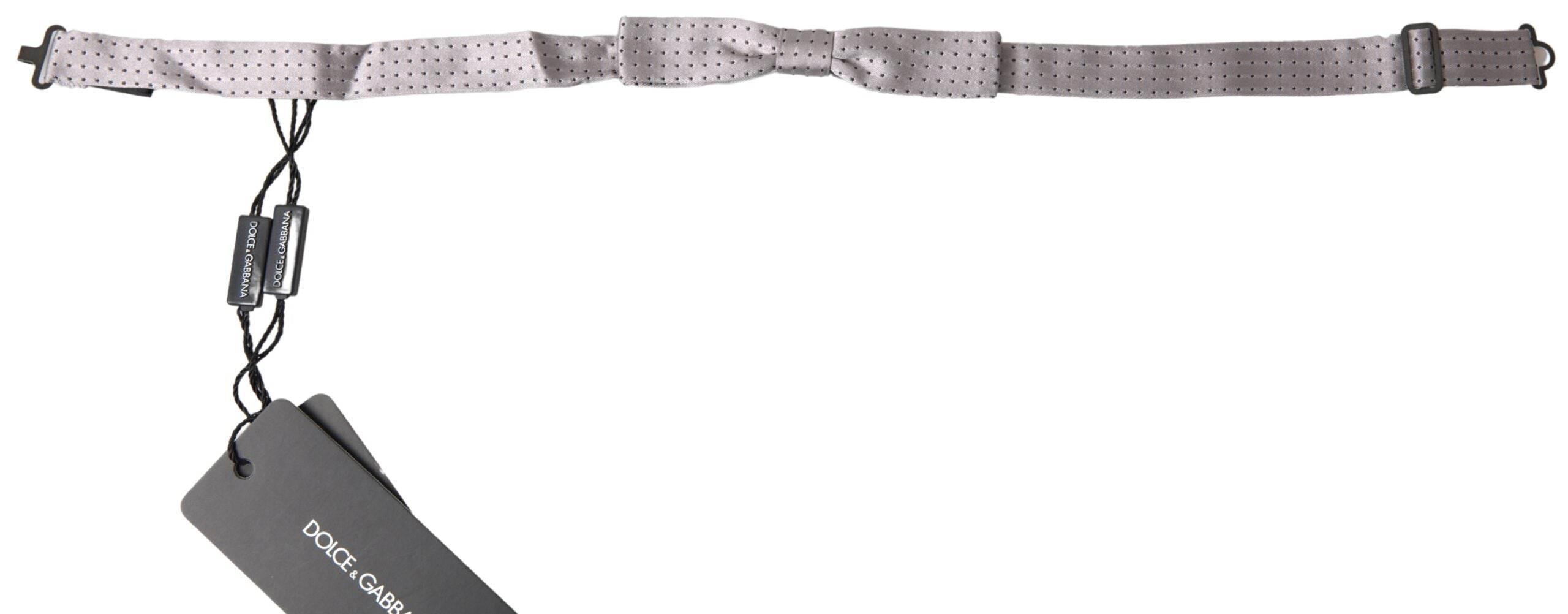 Dolce & Gabbana Gray Dotted Silk Adjustable Men Neck Papillon Bow Tie - Hilstor