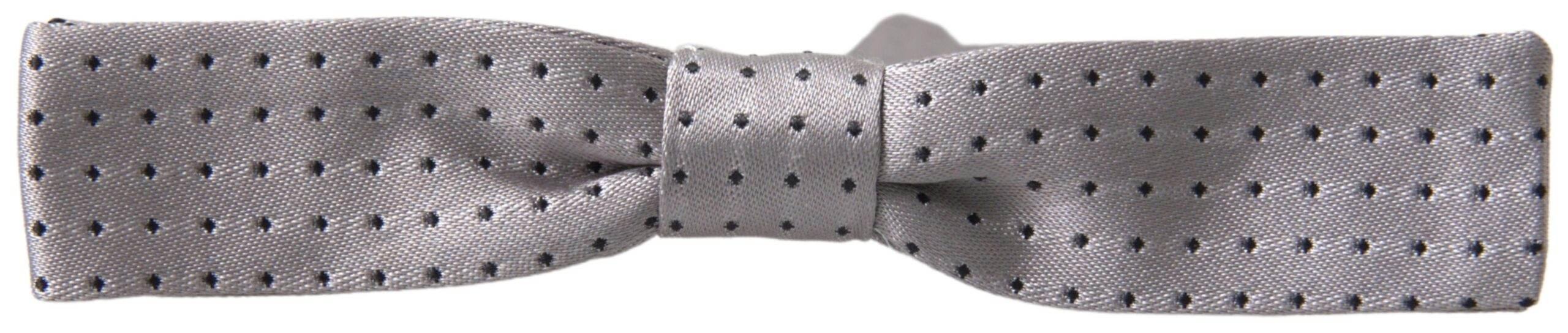 Dolce & Gabbana Gray Dotted Silk Adjustable Men Neck Papillon Bow Tie - Hilstor