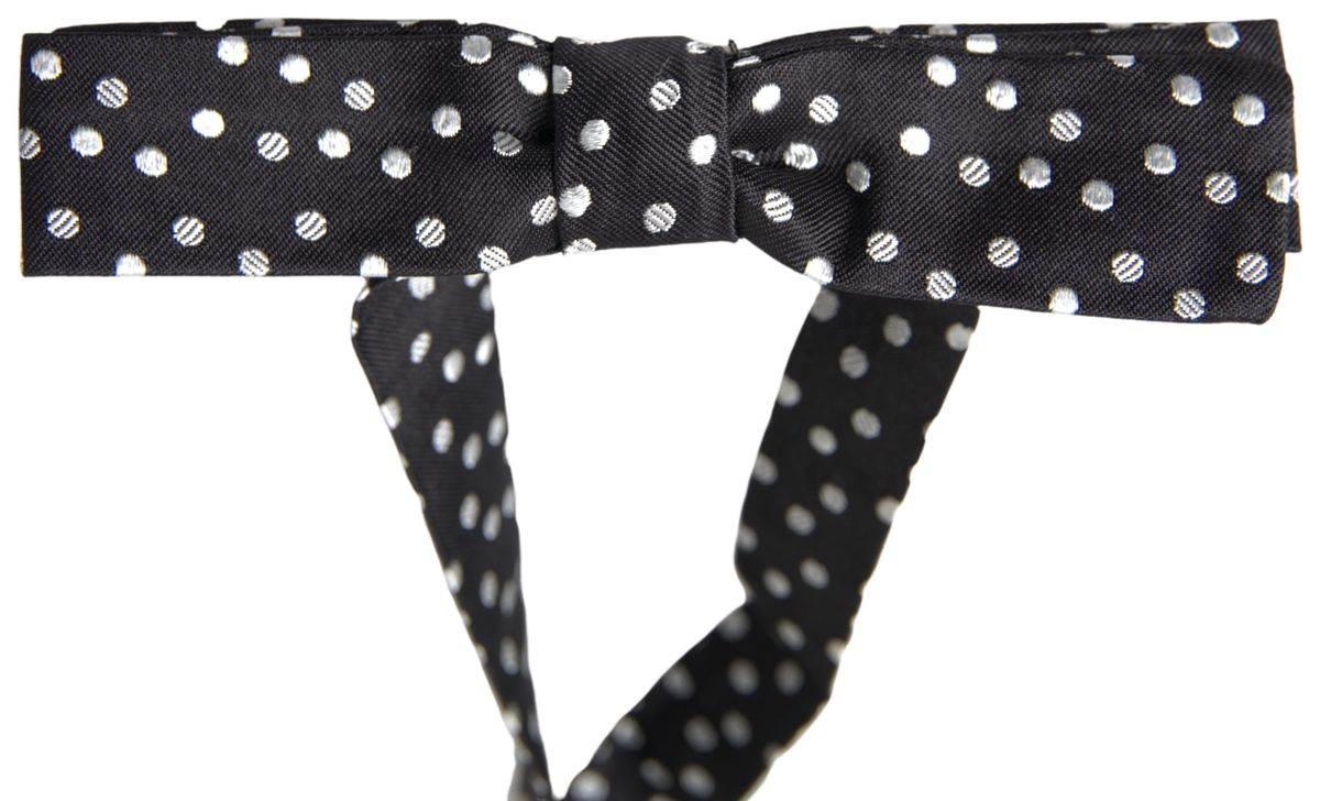Dolce & Gabbana Black Polka Dot Silk Adjustable Men Neck Papillon Bow Tie - Hilstor