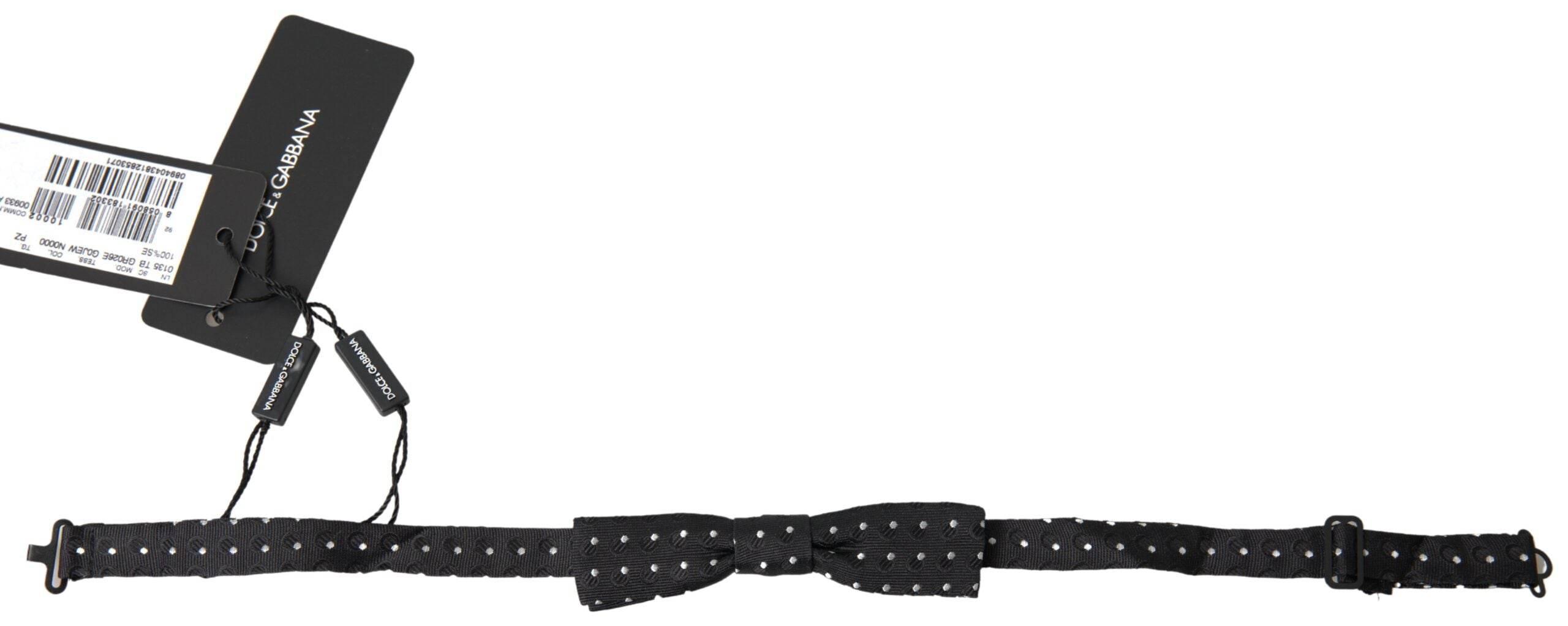 Dolce & Gabbana Black Polka Dot Silk Adjustable Men Neck Papillon Bow Tie - Hilstor