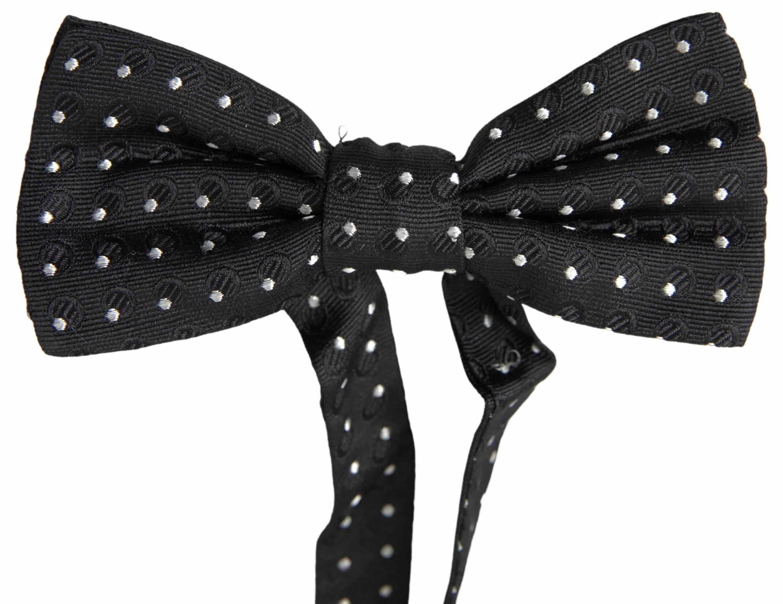 Dolce & Gabbana Black Polka Dot Silk Adjustable Men Neck Papillon Bow Tie - Hilstor