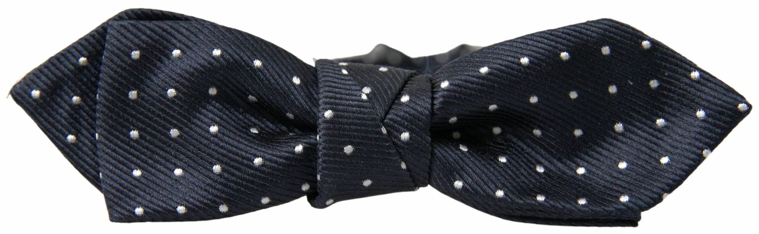 Dolce & Gabbana Blue Polka Dot Silk Adjustable Men Neck Papillon Bow Tie - Hilstor